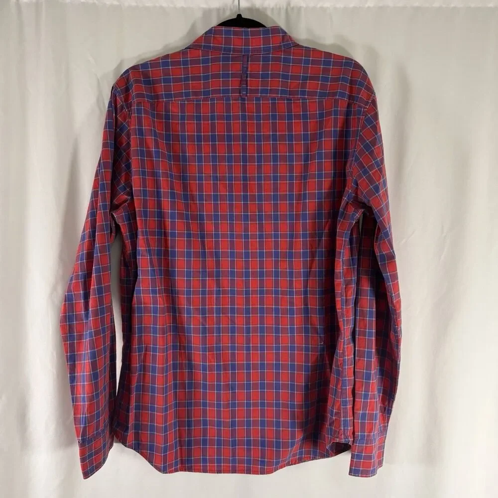 Banana Republic Custom 078 Wash Shirt Camden Fit Men's Medium Red Blue Plaid